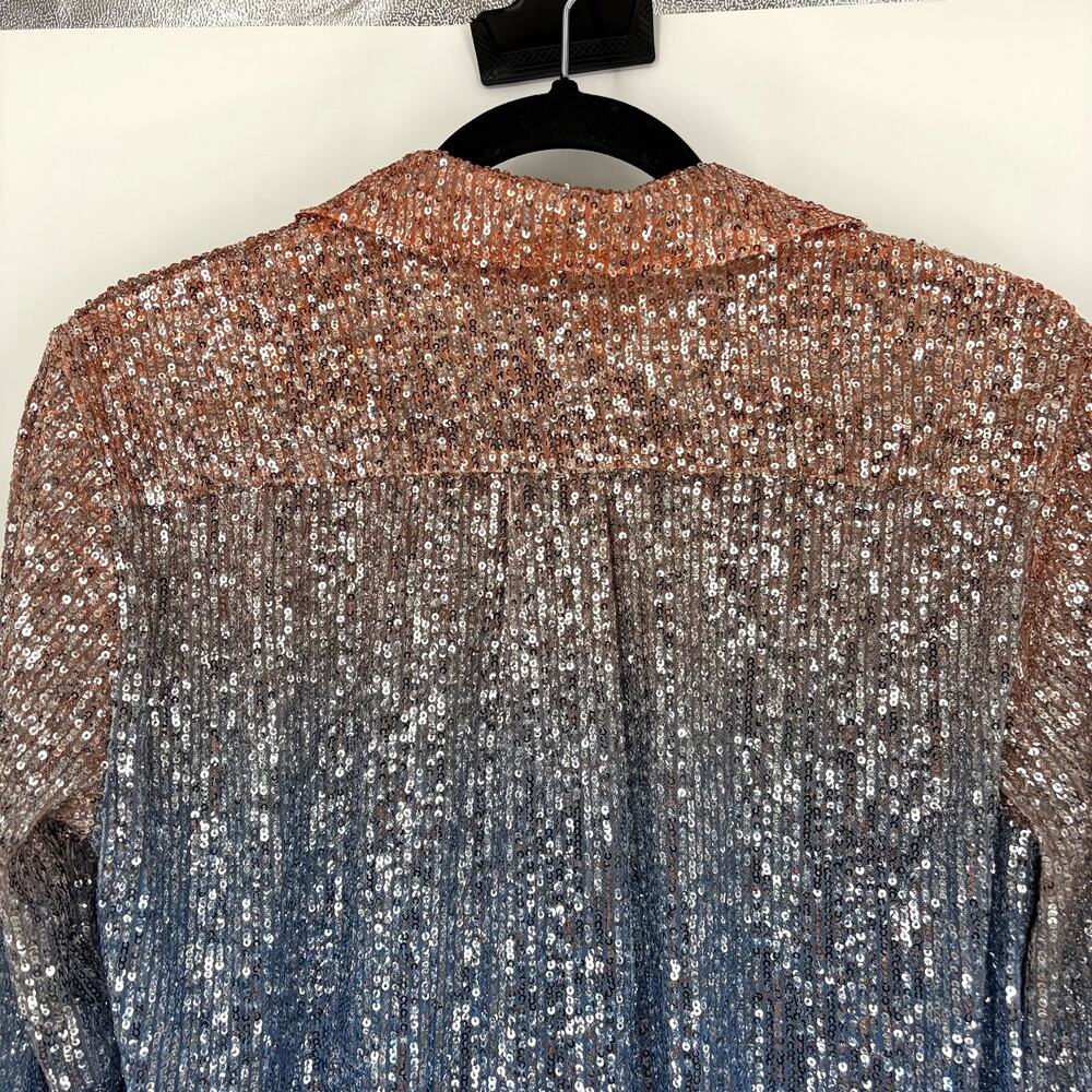 Anthropologie Ombre Sequin Button Down Blouse Pink Silver Mesh Top NWT S - Picture 12 of 13